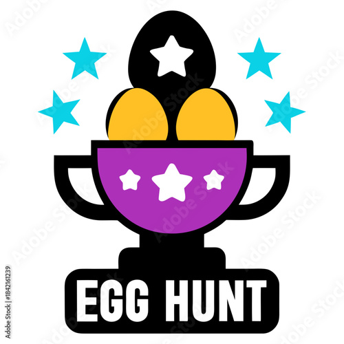 A colorful illustration of a trophy filled with eggs for an easter egg hunt competition
