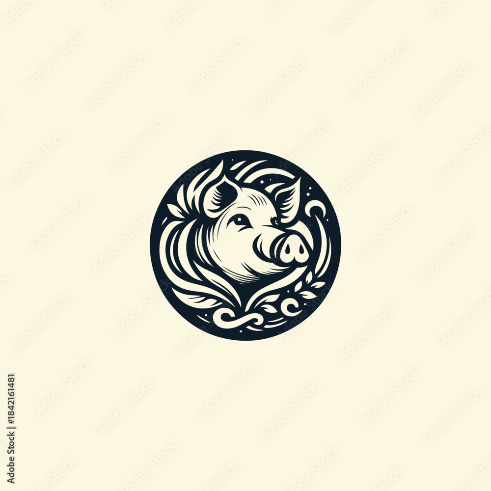 Obraz premium Pig leaf logo design template vector illustration