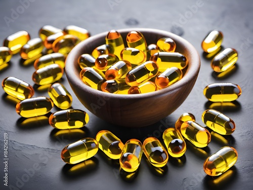 oil and capsule on black background