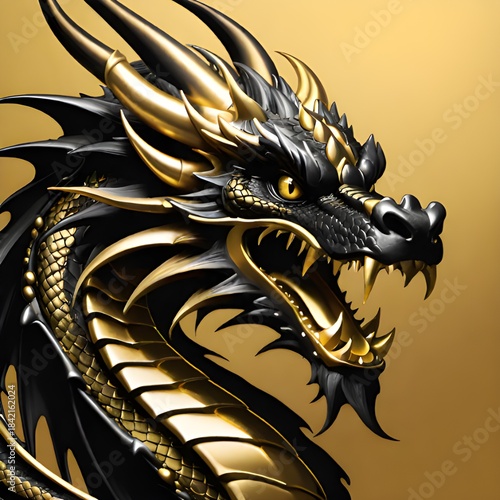 golden metal dragon head. illustration.