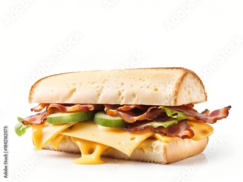 tasty sandwiches with ham and cheese on white background
