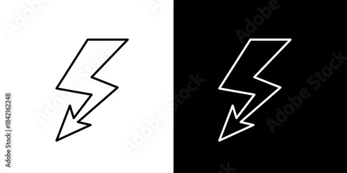 Vector lightning bolt icon representing power, electricity, and high voltage warning sign. A graphic symbol for energy, danger, and fast delivery, suitable for various digital applications