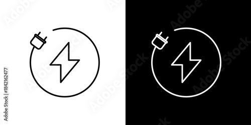 Sleek line icon symbolizing electric power, energy charging, and sustainable solutions for modern technology and eco-friendly initiatives, available in two color schemes
