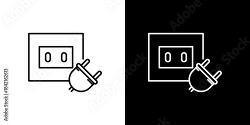 Electrical outlet and plug icon, simple vector illustration on black and white backgrounds