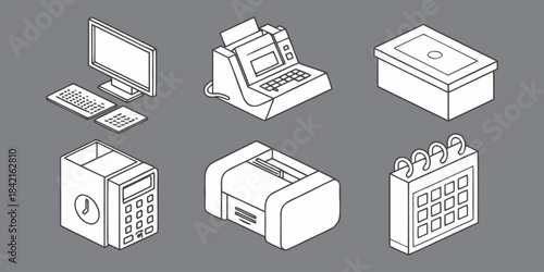 cad 3d office icon set