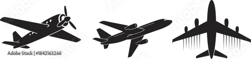 Airplane Trio Black Silhouette Minimal Logo with Altitude Variations