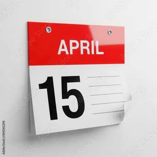 April 15 calendar date marked on red and white calendar
