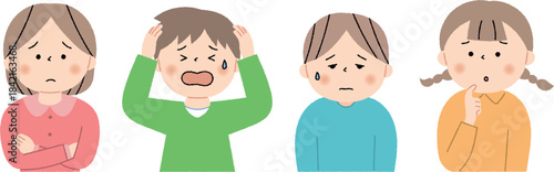 困った表情の子供達セット