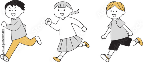 元気に走る子供単色