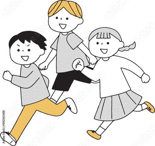 元気に走る子供達単色