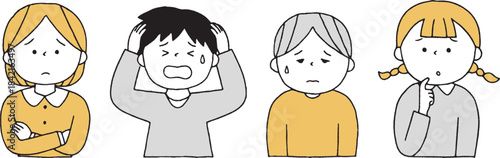 困った表情の子供達セット単色