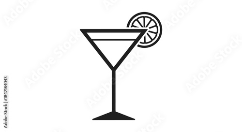 A minimalist depiction of a classic martini glass with a citrus garnish a striking silhouette