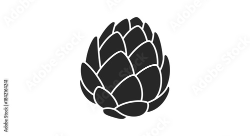 A striking black and white illustration of an artichoke s form a botanical silhouette