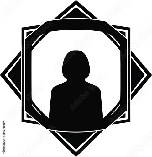 Abstract geometric emblem featuring a minimalist human silhouette, perfect for digital profile avatars, placeholder icons, and generic user representation graphics