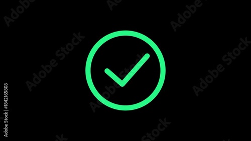 Green check mark icon animation verified success symbol on transparent background.
