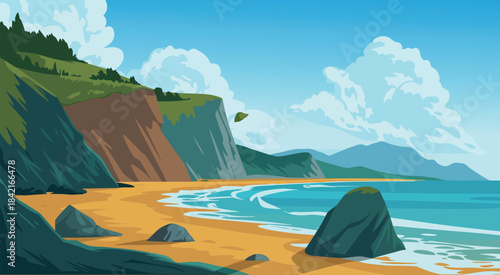 Serene Coastal Cliffs Landscape Illustration