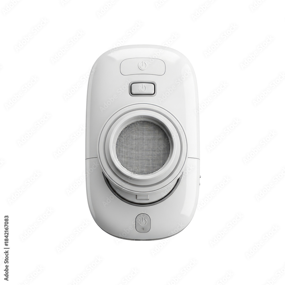 Fototapeta premium White Electronic Device With Round Grid And Button Details Isolated on Transparent Background