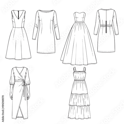 Fashion Designs: A collection of various dress designs, offering a glimpse into the art of garment creation and the world of fashion design.