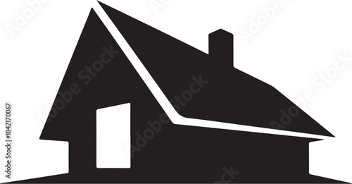 Black silhouette of a house with a chimney Keywords: house, home, building, architecture, roof