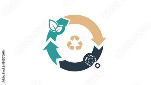 Circular economy concept graphic showing the continuous loop of natural resources industrial processing and sustainable regeneration for environmental protection
