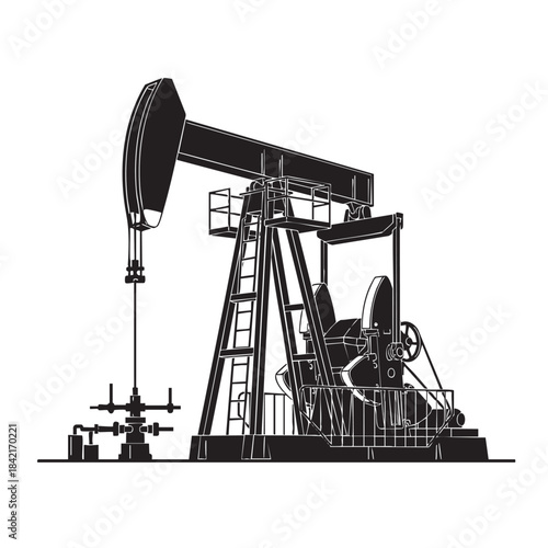 Industrial oil pumpjack machine continuously extracting crude petroleum for global energy production resources