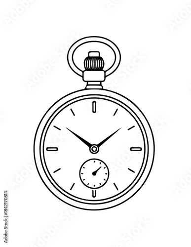 Vector illustration of a vintage chrome pocket watch with a stopwatch dial, perfect for business, time, and speed concepts