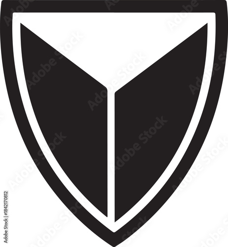 Black shield emblem with white outline and internal division