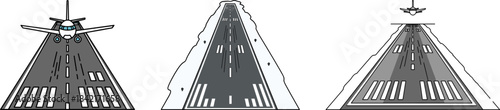 Airplane Landing on Runway with Clear Markings, Isolated on Transparent Background, Featuring Different Views of the Landing Approach, Daytime Illustration