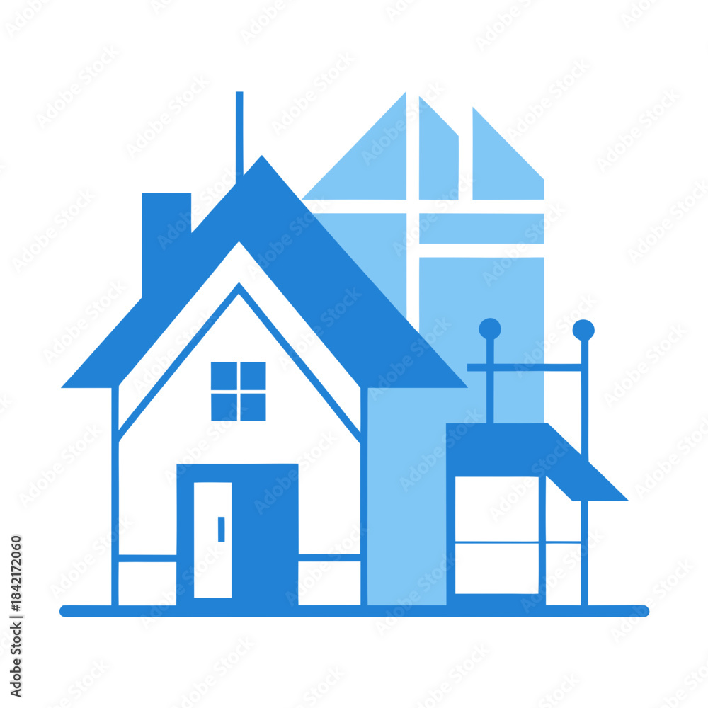 Fototapeta premium A geometric blue icon representing house construction and architectural design