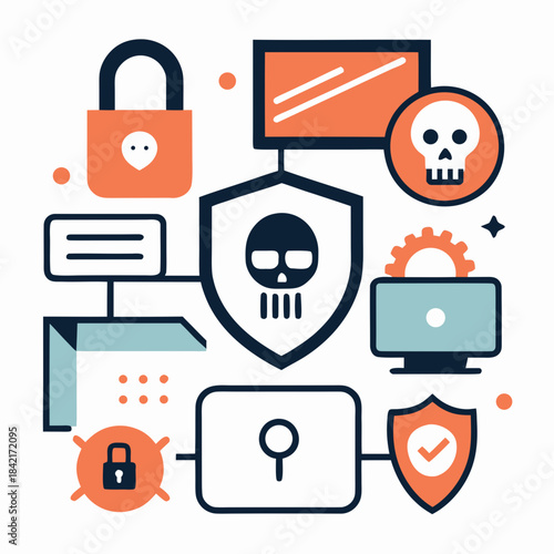 Network security and cybercrime protection system conceptual illustration