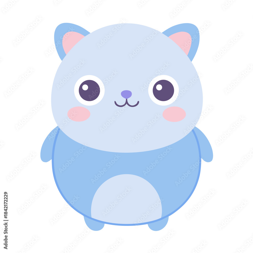 Obraz premium A cute blue animal cartoon character illustration with big eyes and pink cheeks