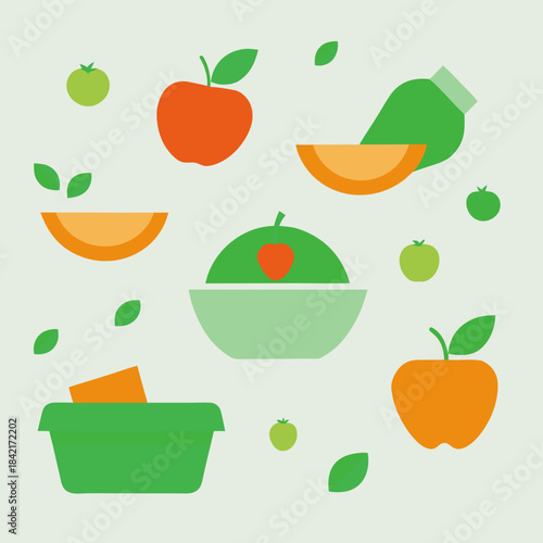 A collection of healthy fruits and vegetables in a minimalistic design