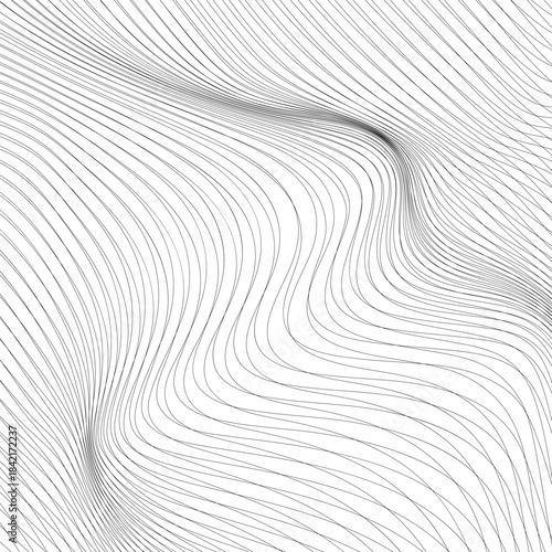 Elegant Thin Curved Flow Line Background Minimal Black and White Abstract Wavy Waveform Texture, Smooth Optical Contour Pattern for Modern Branding, Wallpapers and Graphic Design