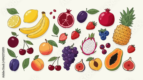 Vibrant Assortment of Exotic and Tropical Fruits Isolated on White Background