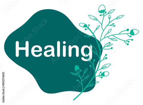 Healing Floral Element Turquoise Blob Text 