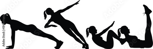 Silhouette yoga pilates women poses set. Active sports people healthy players fitness silhouettes concept.
Silhouette yoga pilates women poses set. Active sports people healthy players fitness silhoue
