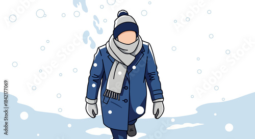 Man Walking in Snowfall Wearing Winter Clothes