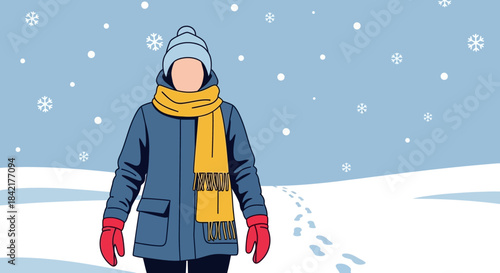 Man Walking in Snowfall Wearing Winter Clothes