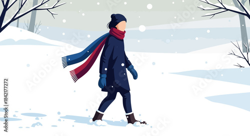 Man Walking in Snowfall Wearing Winter Clothes