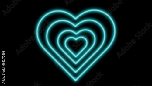 Neon heart shapes collection with various glowing effects - sparkling star dust, luminous outline, radiant burst and gleaming lines on transparent background. Romantic Valentine day decorations.