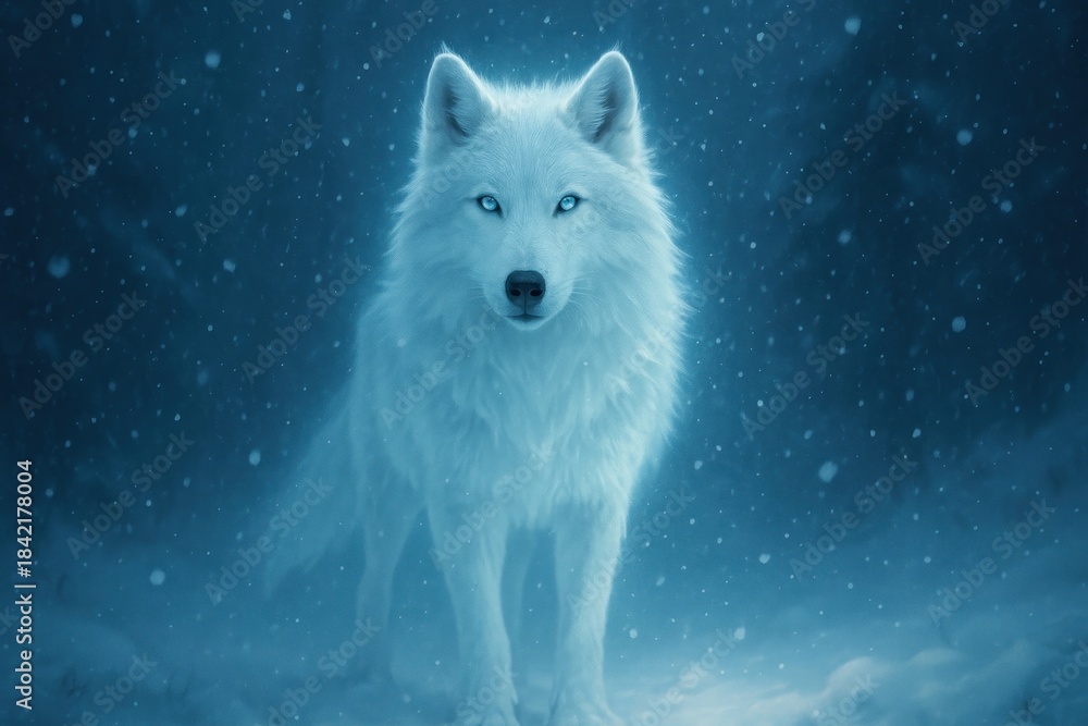 Fototapeta premium Majestic wolf in snowy forest.