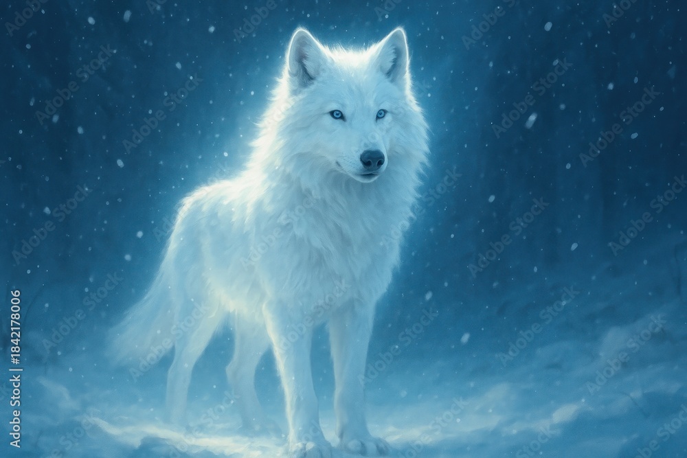 Fototapeta premium Majestic wolf in snowy landscape.