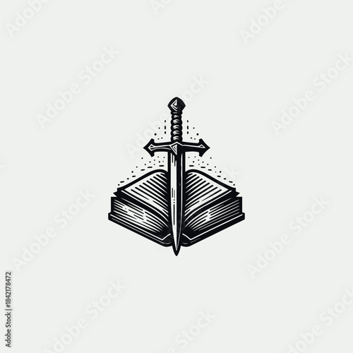 Sword book logo style icon design template vector illustration 