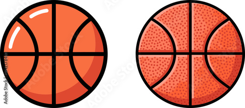Two basketballs side by side with different textures, a glossy orange one and a textured orange one, isolated on a transparent background.
