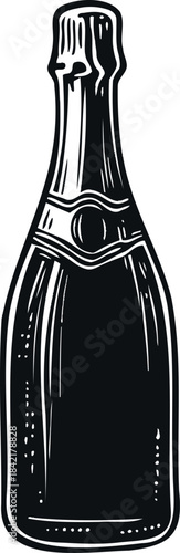 Champagne bottle silhouette black and white vector illustration elegant vintage celebration drink alcohol festive party toast decor