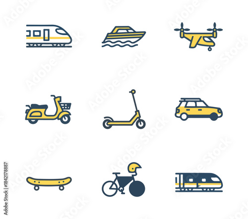 Transportation icons collection of various vehicles isolated