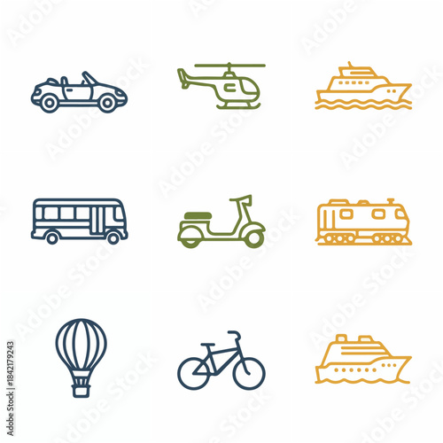 Transportation icons set vehicles for travel and movement