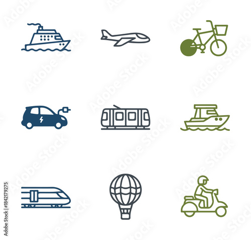 Transportation icons variety of vehicles vector illustration on dark background