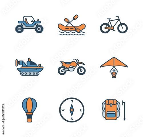 Transportation recreation and adventure icon set