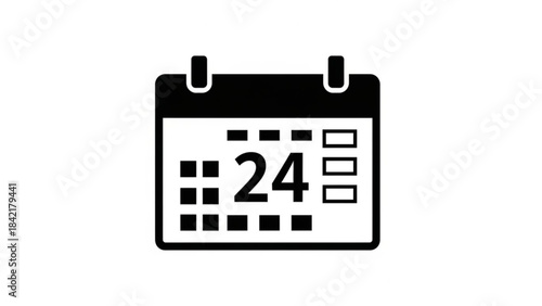 A simple black and white icon of a calendar page showing the 24th day